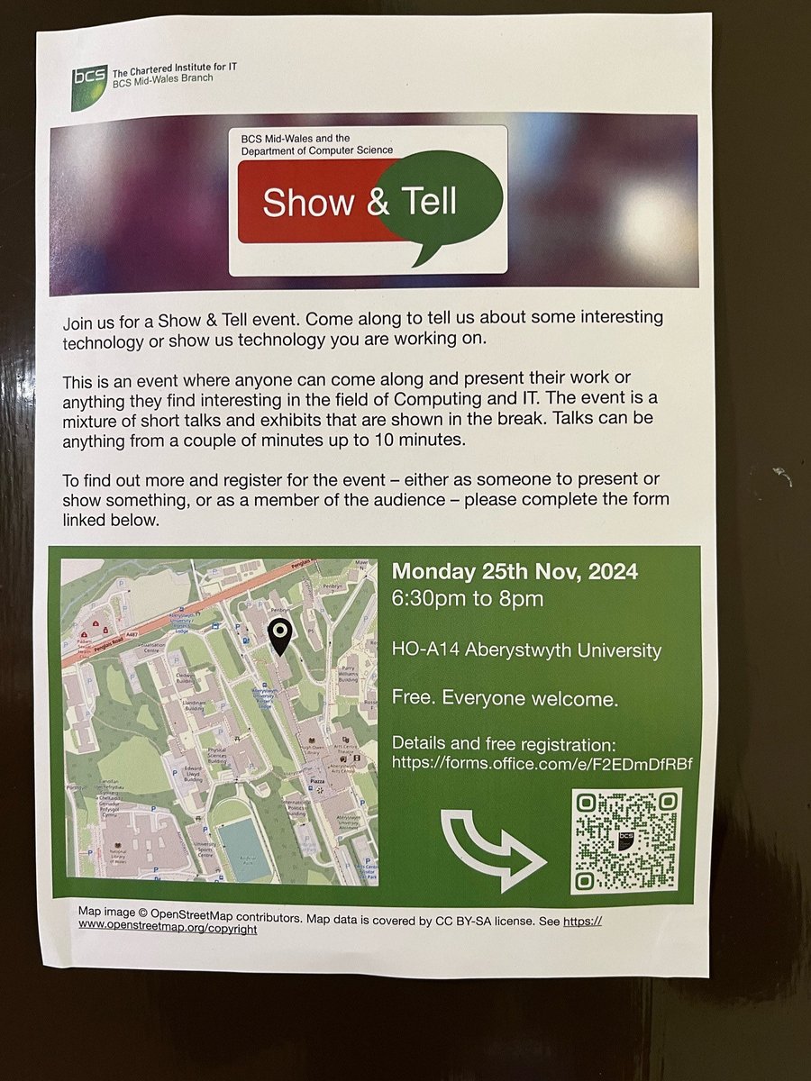 bcsmidwales's tweet photo. On Monday we are running a Show and Tell with @AberCompSci. For details and to sign-up see the page:
https://t.co/vbQBVOBpvO
#BCSEvent https://t.co/lPJLS2imEJ