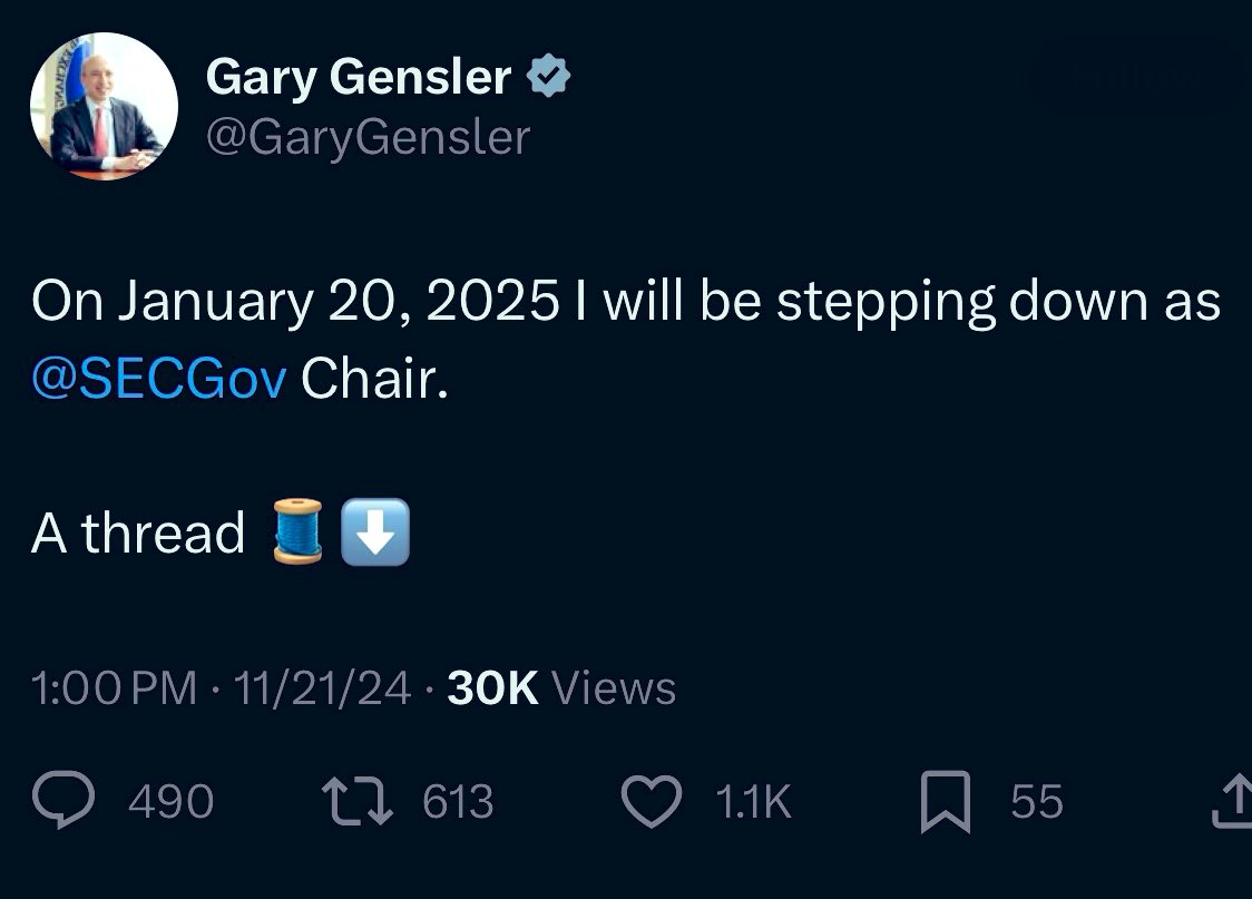 VALELORDX's tweet photo. GARY OFFICIAL RESIGNS!!!!

HE IS OUT ON JAN 20TH, 2025!!! 

 TANGEM 2ND GEN CARD LINK 10% OFF WITH CODE “ XRPVALE “ —  https://t.co/zcTSjfXITV

#MYXMusicAwards2024 $XRP https://t.co/GN9qMz9DJR