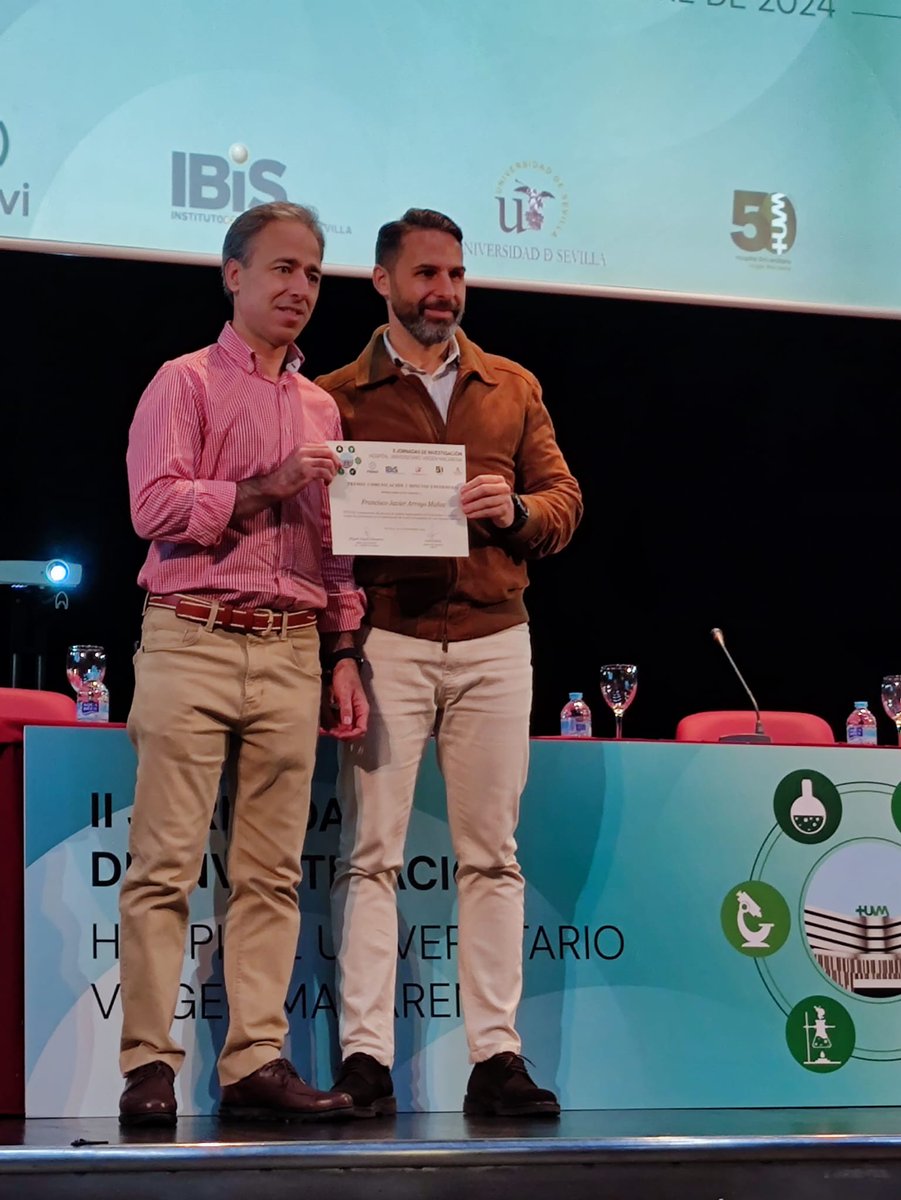 ucimacarena's tweet image. ¡Enhorabuena a nuestros brillantes compañeros Rafael J. Fernández @RJFernandez92 y Francisco Arroyo @efearroy de la @ucimacarena! 🏆🎉 ¡Dos premios en las II Jornadas de Investigación del @HUVMacarena! Vuestra excelencia en investigación enfermera nos llena de orgullo.