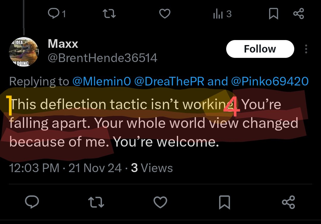 Mlemin0's tweet photo. @BrentHende36514 @DreaThePR @Pinko69420 Is telling yourself that what helps you sleep at night? I've addressed every point you've raised, it's not my fault you only know how to read buzzwords. https://t.co/sQcIzKKZD6