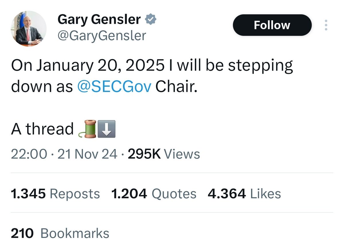 JackTheRippler ยฉ๏ธ (@ripplexrpie) on Twitter photo BOOOOOOOOOOOOOOOOOOM!!!
On January 20, 2025 Gary Gensler will be stepping down as <a href="/SECGov/">U.S. Securities and Exchange Commission</a> Chair!
Congratulations #XRP community! BOOOOOOOOOOOOOOOOOOM!!!
On January 20, 2025 Gary Gensler will be stepping down as <a href="/SECGov/">U.S. Securities and Exchange Commission</a> Chair!
Congratulations #XRP community!