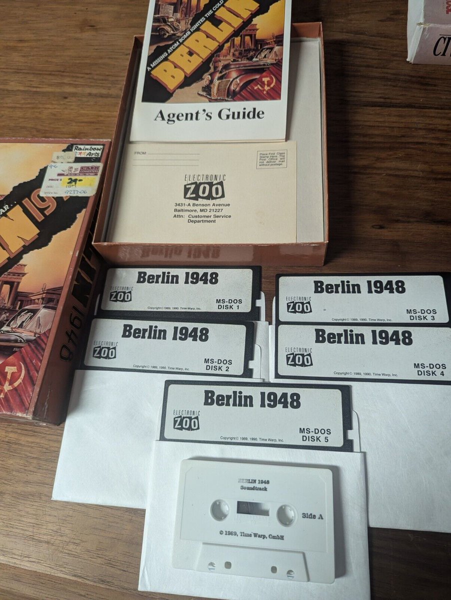 dosnostalgic's tweet photo. An interesting thing about Berlin 1948 is that instead of featuring any kind of digital sound it comes with a cassette tape that one is meant to play during the opening credits &amp; the intro.
#DOSGaming https://t.co/aPmAEBh47r