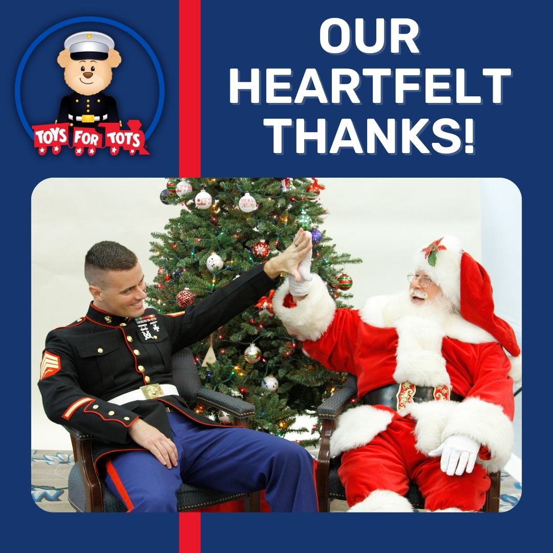 ToysForTots_USA's tweet photo. On this National Thank You Note Day, we want to express our heartfelt thanks to each and every one of you.

To our donors, volunteers, Corporate Sponsors, local Coordinators, Youth Ambassadors, and supporters: THANK YOU! Your dedication, effort, and selflessness have made it possible for us to bring children the best gifts of all…. hope and joy during the holidays.

What we do would not be possible without each and every one of you. From all of us at the Marine Toys for Tots family, here’s a special mistle-toast to you!

Thank you for making a difference and spreading Christmas magic!  #ThankYou #ToysforTots #ChristmasMagic #WeDidIt