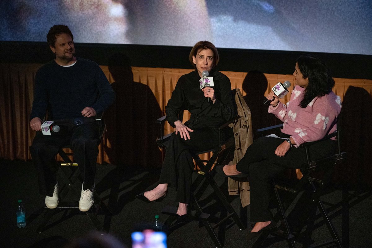 Actor Selton Mello, actress Fernanda Torres and moderator Jenelle Riley attend the Film Independent Special Screening of "I'm Still Here" at AMC The Grove 14.