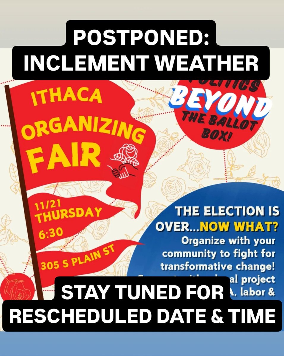 Due to inclement weather, the Ithaca Organizing Fair has been POSTPONED. We apologize for the inconvenience.

 Stay tuned for the rescheduled date &amp; time.

Remember: Don't Agonize- Organize!