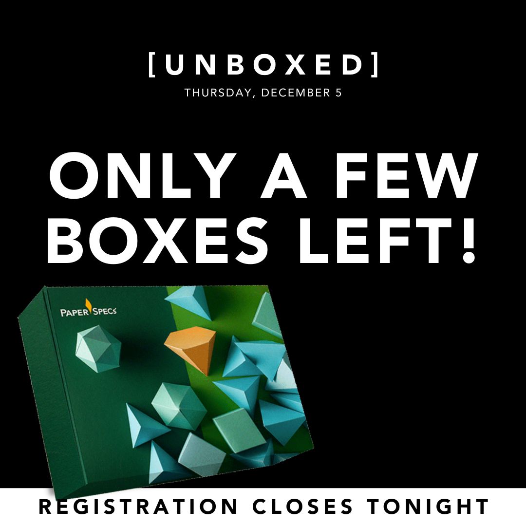 PaperSpecs's tweet image. 🤦🤦‍♂️It’s OK – you ALMOST missed out on [unboxed] tickets…but there’s still time. Well, not a lot of time. Hours, actually. 

Hmmm, you should probably just grab your ticket (and Print Sample Box) now at PaperSpecsUnboxed.com 

 #print #printevent #graphicdesigners #samples