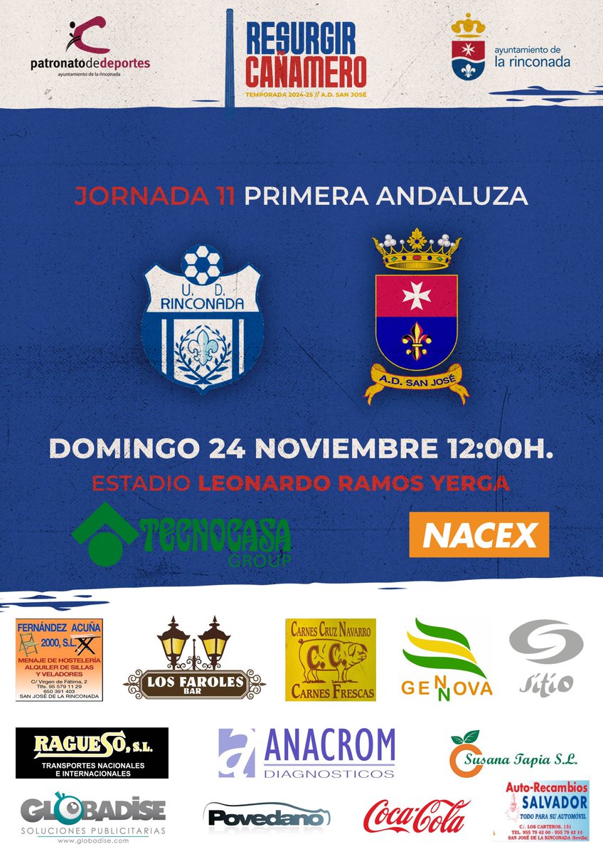 ¡Fin de semana de derbi!

Jornada 11

📅 Domingo 24 de noviembre
⌚️ 12:00h
🆚️ <a href="/UDRinconada/">Unión Deportiva Rinconada</a>
🏟 Estadio Leonardo Ramos Yerga

#ElResurgirCañamero