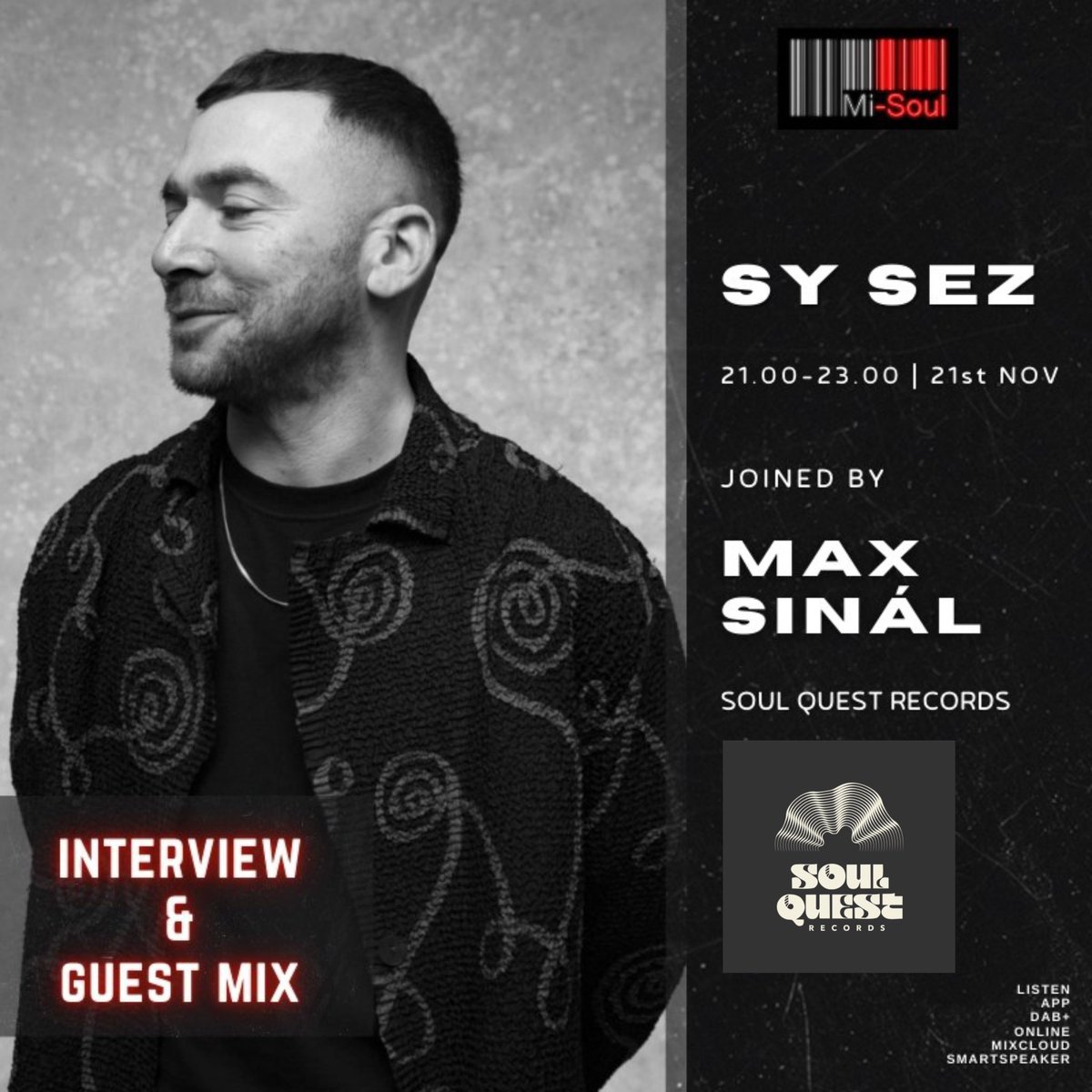 Live now on <a href="/misoulradio/">Mi-Soul</a> with special guest Max Sinàl from Soul Quest Records 🔥 

9-11pm - Listen in on DAB, APP or online mi-soul.com/radioplayer