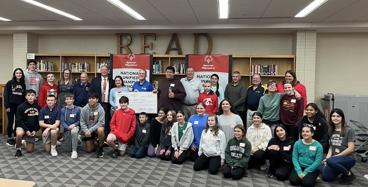 Thanks to the Monroe Rotary Club for their $5k donation to support unified sports in our elementary schools. Pictured here with our Unified Champion middle and high school teams.