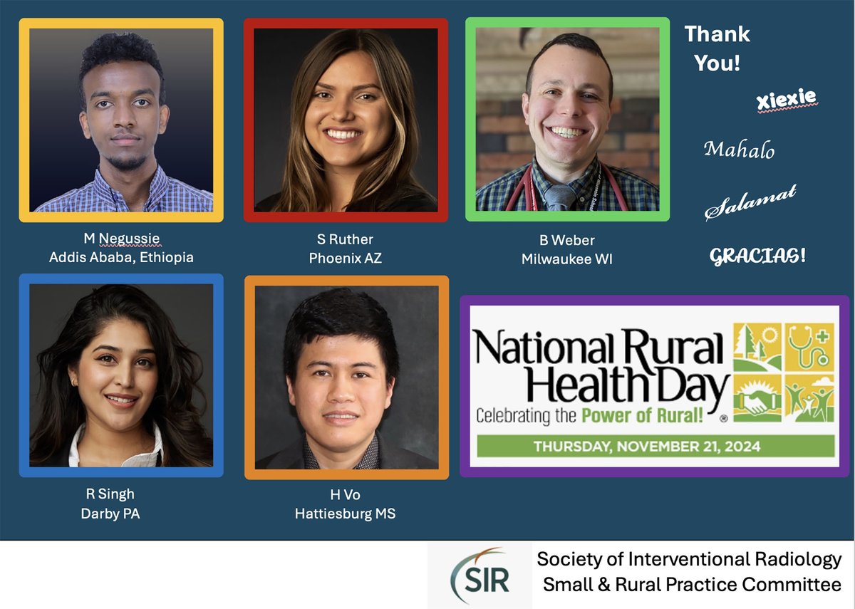Elizabeth Ann Ignacio MD FSIR FACR (@elizabethannig1) on Twitter photo Its #NationalRuralHealthDay and <a href="/SIRspecialists/">Society of Interventional Radiology</a> SRP is grateful for our WONDERFUL <a href="/SIRRFS/">SIR RFS</a> physician advocates! Tx for your advocacy to improve IR access in small rural and underserved communities!
<a href="/DrRadRashi/">Rajshree Singh, MD</a>
<a href="/AzezeMichael/">Michael A. Negussie, MD</a>
<a href="/HieuVo9406/">Hieu Vo</a>
<a href="/NOSORH/">Natl Organization of State Offices of Rural Health</a>
#RuralHealth
<a href="/radlkf/">Laura Findeiss</a>
#IRad Its #NationalRuralHealthDay and <a href="/SIRspecialists/">Society of Interventional Radiology</a> SRP is grateful for our WONDERFUL <a href="/SIRRFS/">SIR RFS</a> physician advocates! Tx for your advocacy to improve IR access in small rural and underserved communities!
<a href="/DrRadRashi/">Rajshree Singh, MD</a>
<a href="/AzezeMichael/">Michael A. Negussie, MD</a>
<a href="/HieuVo9406/">Hieu Vo</a>
<a href="/NOSORH/">Natl Organization of State Offices of Rural Health</a>
#RuralHealth
<a href="/radlkf/">Laura Findeiss</a>
#IRad
