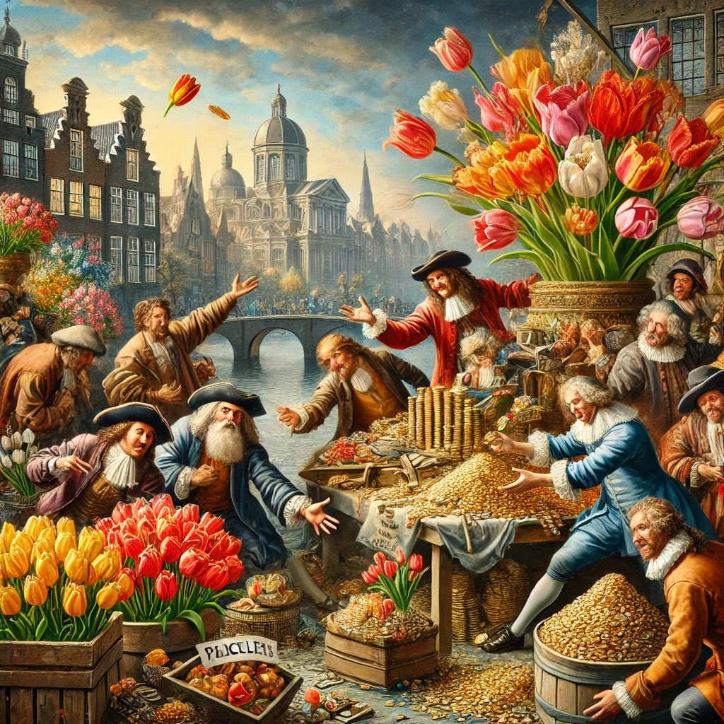FinanceGrub's tweet photo. Here’s a lesser-known financial market fact:

The first recorded speculative bubble in history was the ‘Tulip Mania’ in 17th-century Netherlands. At its peak, a single tulip bulb could cost as much as a house. The bubble burst in 1637, crashing the market overnight.🧐

#finance #stocks #spy #nvda #tsla #bitcoin #crypto