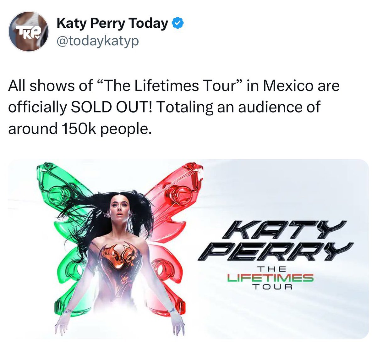 messiflopp's tweet photo. 🚨 Despite all the online hate she received this year from jobless users who can’t escape their rooms, Katy Perry has SOLD OUT all the shows for her upcoming Lifetimes Tour in the UK, AUSTRALIA, MEXICO, and ARGENTINA with over 600,000 Tickets SOLD! https://t.co/1GJ7QhsqJx