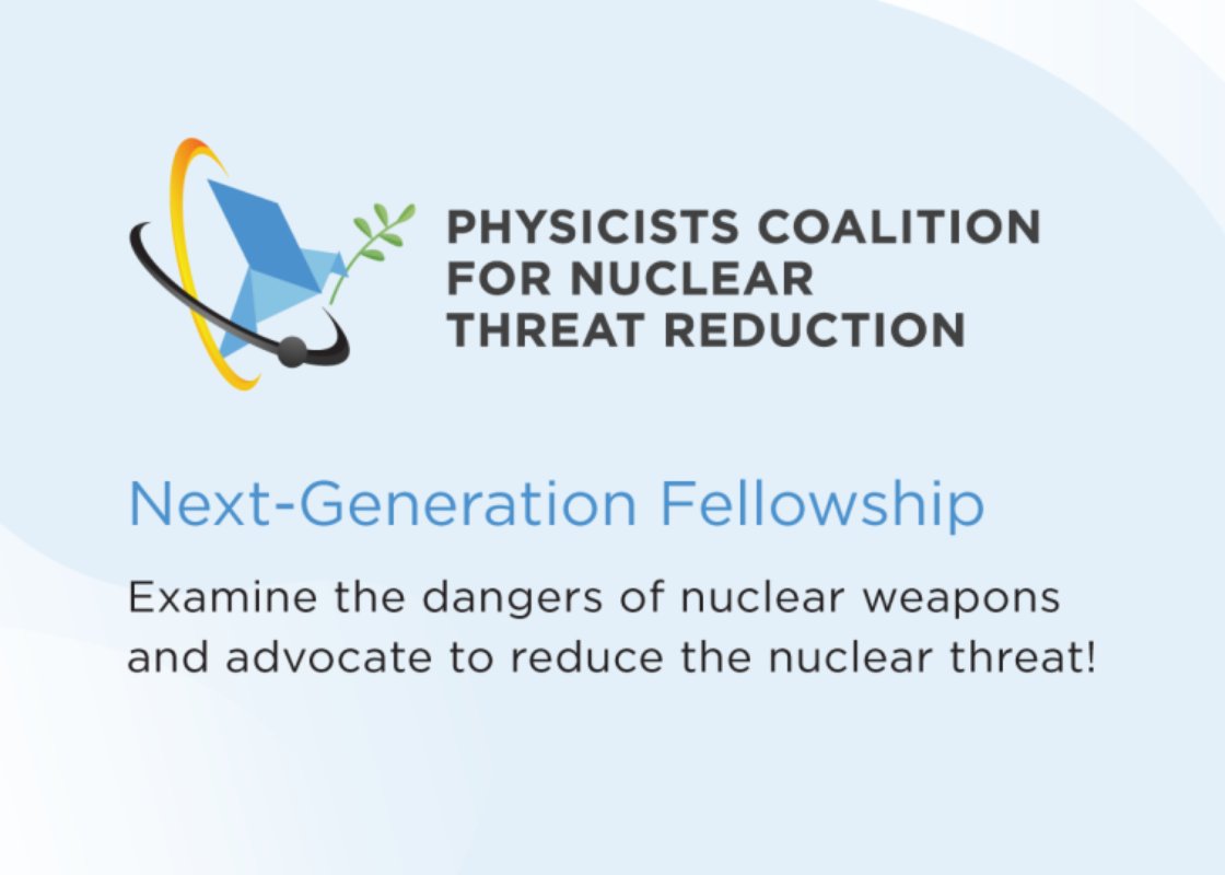 Physicists Coalition for Nuclear Threat Reduction (@physcoalition) on Twitter photo There is still time to apply for the <a href="/PhysCoalition/">Physicists Coalition for Nuclear Threat Reduction</a> Next-Generation fellowship! Open to early-career physicists and nuclear engineers, including those completing a PhD or a post-doc.
Apply here: physicistscoalition.org/fellowship/ There is still time to apply for the <a href="/PhysCoalition/">Physicists Coalition for Nuclear Threat Reduction</a> Next-Generation fellowship! Open to early-career physicists and nuclear engineers, including those completing a PhD or a post-doc.
Apply here: physicistscoalition.org/fellowship/
