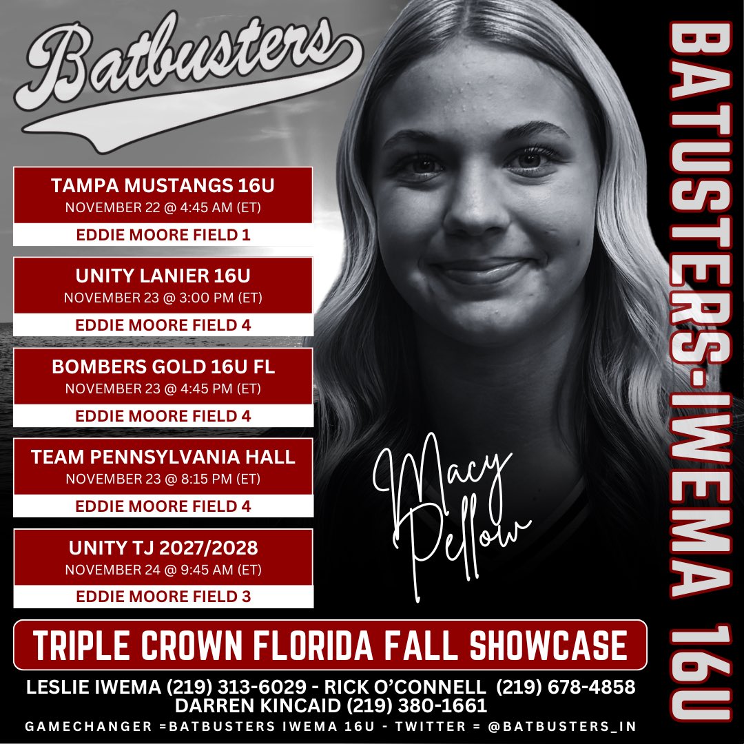 macy_pellow's tweet photo. Heading to Clearwater for our last fall tournament of the year!! Here’s our schedule!@Batbusters_IN https://t.co/IpnbBL6byn