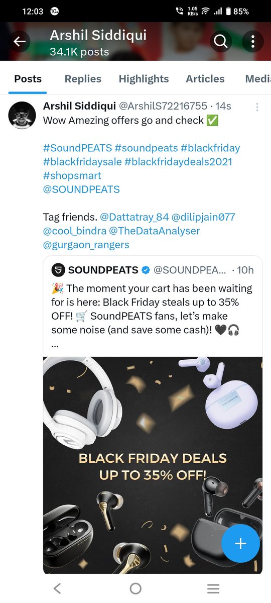 ArshilS72216755's tweet photo. Entry Done 👍
Wow Amezing offers go and check ✅
#soundpeats #giveaway #SoundPEATSGiveaway #blackfridayfun #WinBig
@SOUNDPEATS
Tag friends. @Dattatray_84 @dilipjain077 @cool_bindra @TheDataAnalyser @gurgaon_rangers https://t.co/pCaGKrI99C