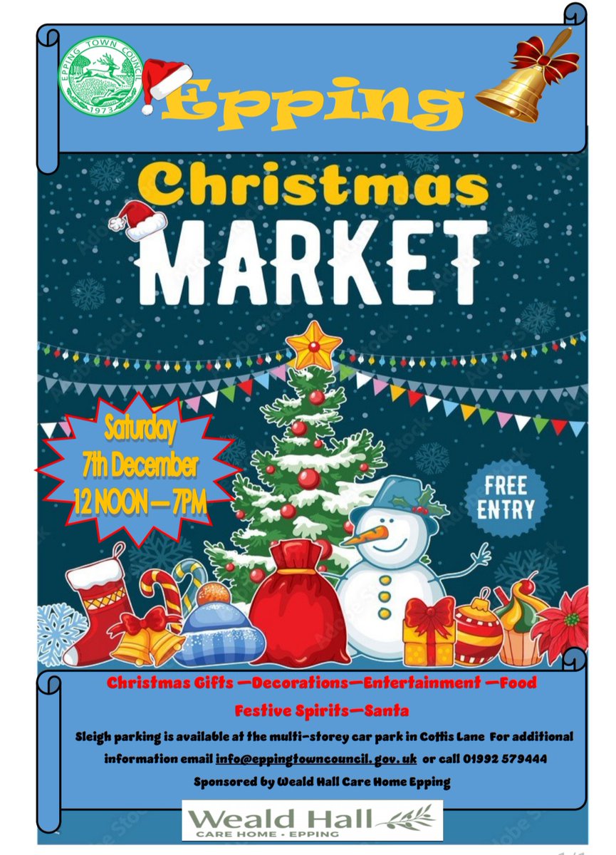 Everything Epping Forest (@eefnews) on Twitter photo Coming soon: it's two weeks on Saturday - the Epping Town Council-organised Christmas Market in the High Street.
Full details will be issued later.
<a href="/EppingTown/">Epping Town Council</a> Coming soon: it's two weeks on Saturday - the Epping Town Council-organised Christmas Market in the High Street.
Full details will be issued later.
<a href="/EppingTown/">Epping Town Council</a>