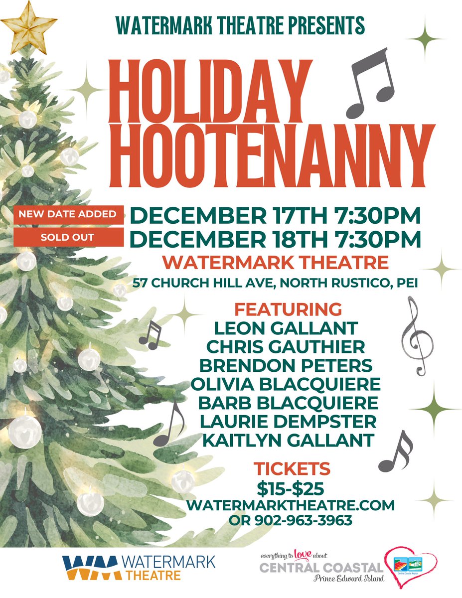 ✨NEW DATE ADDED: Holiday Hootenanny!
 
🌟December 17th at 7:30pm

Sponsored by Central Coastal Tourism Partnership (CCTP).

🎟️Tickets available at locarius.io/organizations/… or call 902-963-3963.