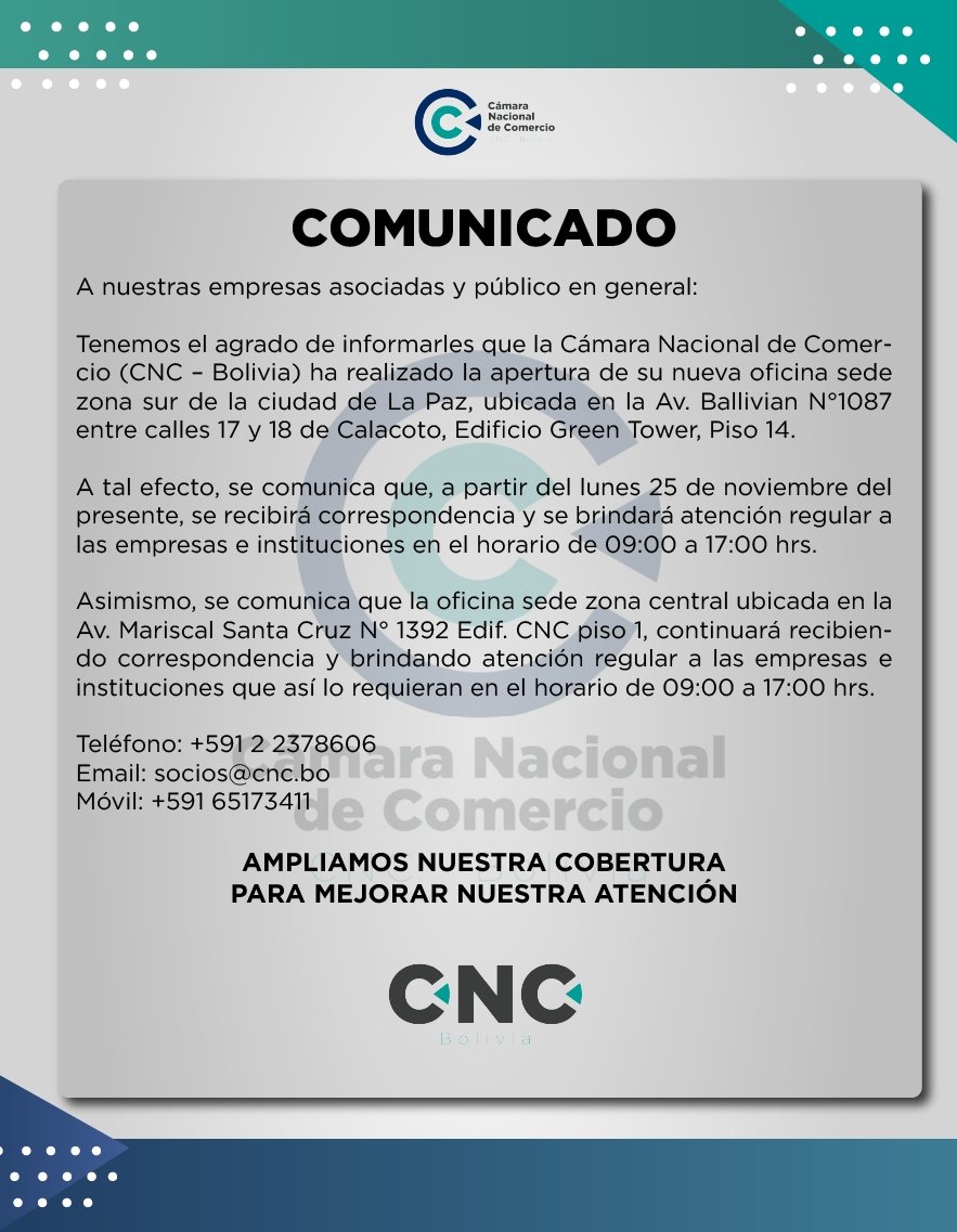 📍 COMUNICADO OFICIAL 🏢
Informamos que la CNC ahora cuenta con nuevas instalaciones en la zona sur, a partir del 25 de noviembre del 2024 se brindará atención regular. 👨🏻‍💼

#comunicado #cnc