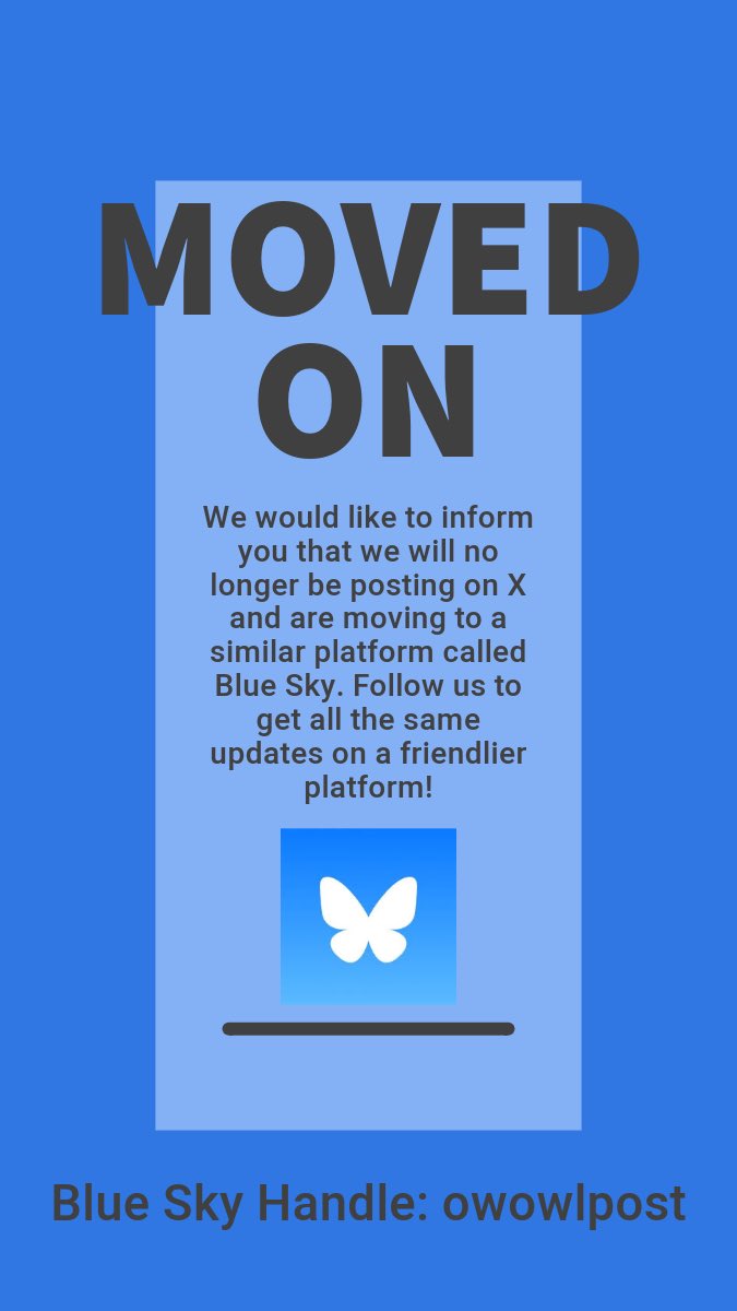 We will no longer be posting content on this account as we are transferring to Blue Sky. Follow our Blue Sky account linked below!

bsky.app/profile/owowlp…