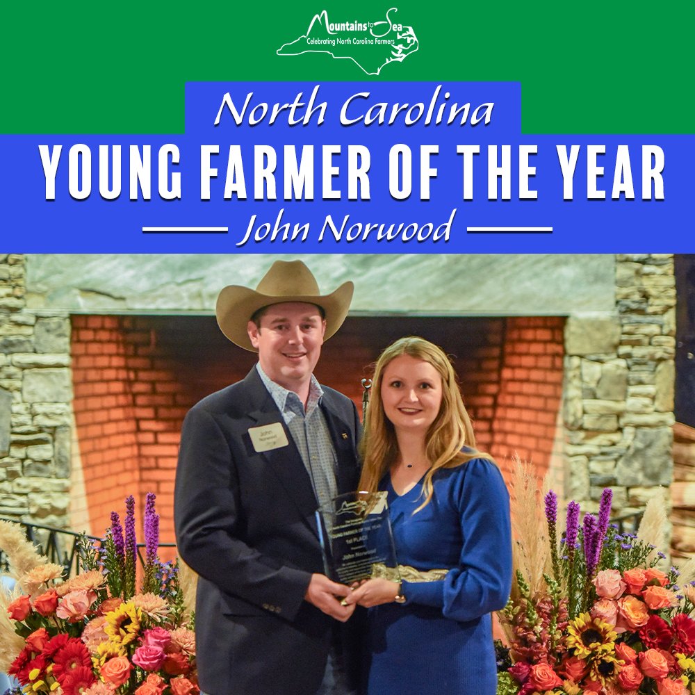 TYNCFarmers's tweet photo. Congratulations to John Norwood of Norwood Meador Farms Meat Sales for being recognized as the Young North Carolina Farmer of the Year!
#ncfarmersappreciationday #mountainstosea https://t.co/vHVA4V0T6Q