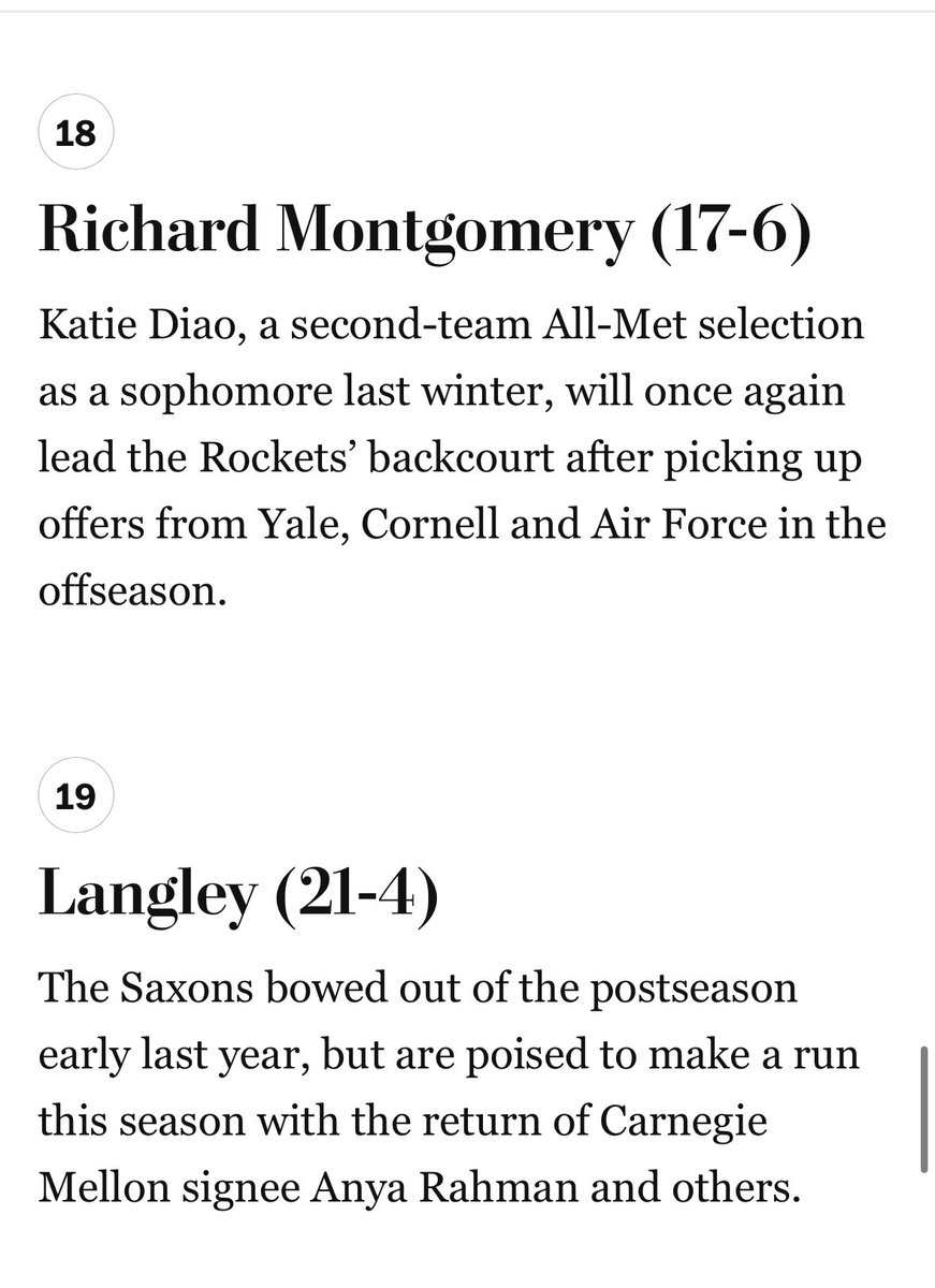 CoachKrystal20's tweet image. A few of my fav public schools making the top 20 @WashPostHS Preseason rankings. 
@kdiao30 with @OakesRMHS 
@AnyaRahman4 with @SaxonsGBB 
@claire_kangg11 with @WILDCATS_GBB