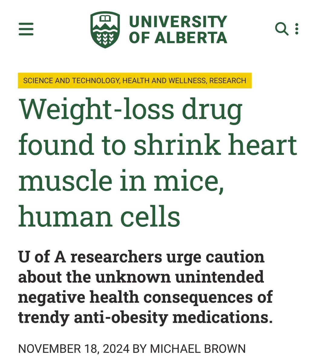 TheChiefNerd's tweet image. NEW — University of Alberta Study Finds Popular Weight-Loss Drugs Like Ozempic May Cause the Heart to Lose Muscle

“The researchers found that heart muscle decreased in both obese and lean mice. The systemic effect observed in mice was then confirmed in cultured human heart…