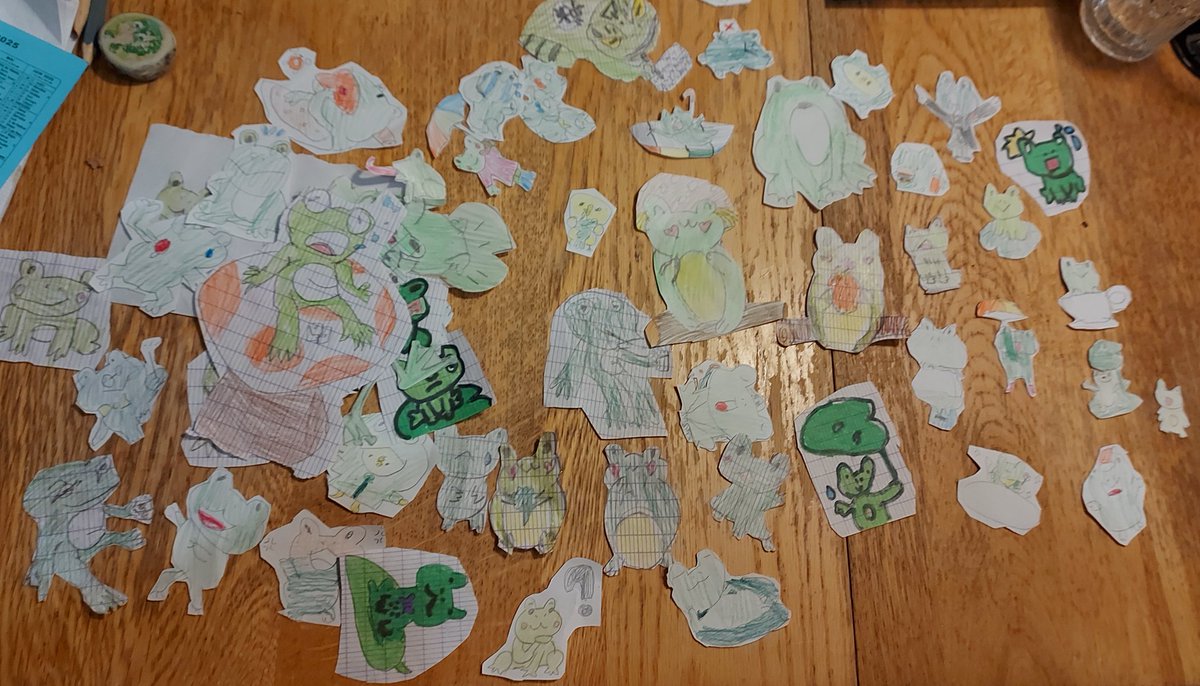 mori_daichi's tweet photo. Amazing!
My nephew prepared a surprise for me and just drew a collection of 60 frogs!Maybe we will mint this!🐸 https://t.co/qUp8B2GMd5