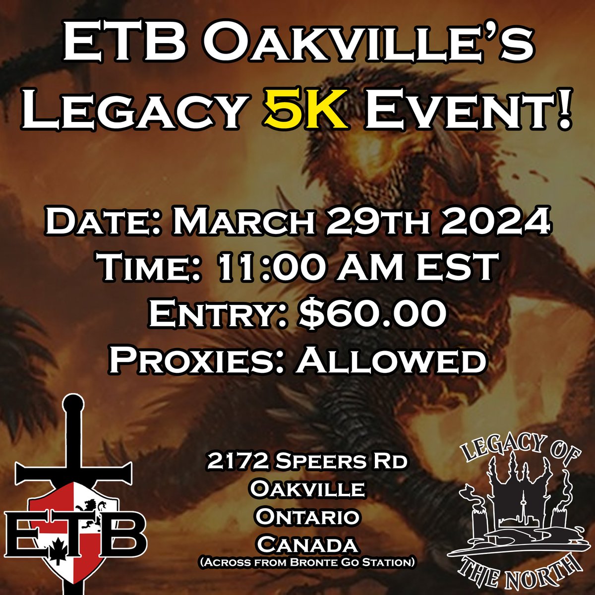 Enter The Battlefield (@enterthebattle1) on Twitter photo Attention Magic Players
We are excited to announce our Legacy 5K event in Oakville Next Year!
With a prize pool that big how can you not attend!?
Details are here with the ticket link below!
enterthebattlefield.ca/products/etb-o… Attention Magic Players
We are excited to announce our Legacy 5K event in Oakville Next Year!
With a prize pool that big how can you not attend!?
Details are here with the ticket link below!
enterthebattlefield.ca/products/etb-o…