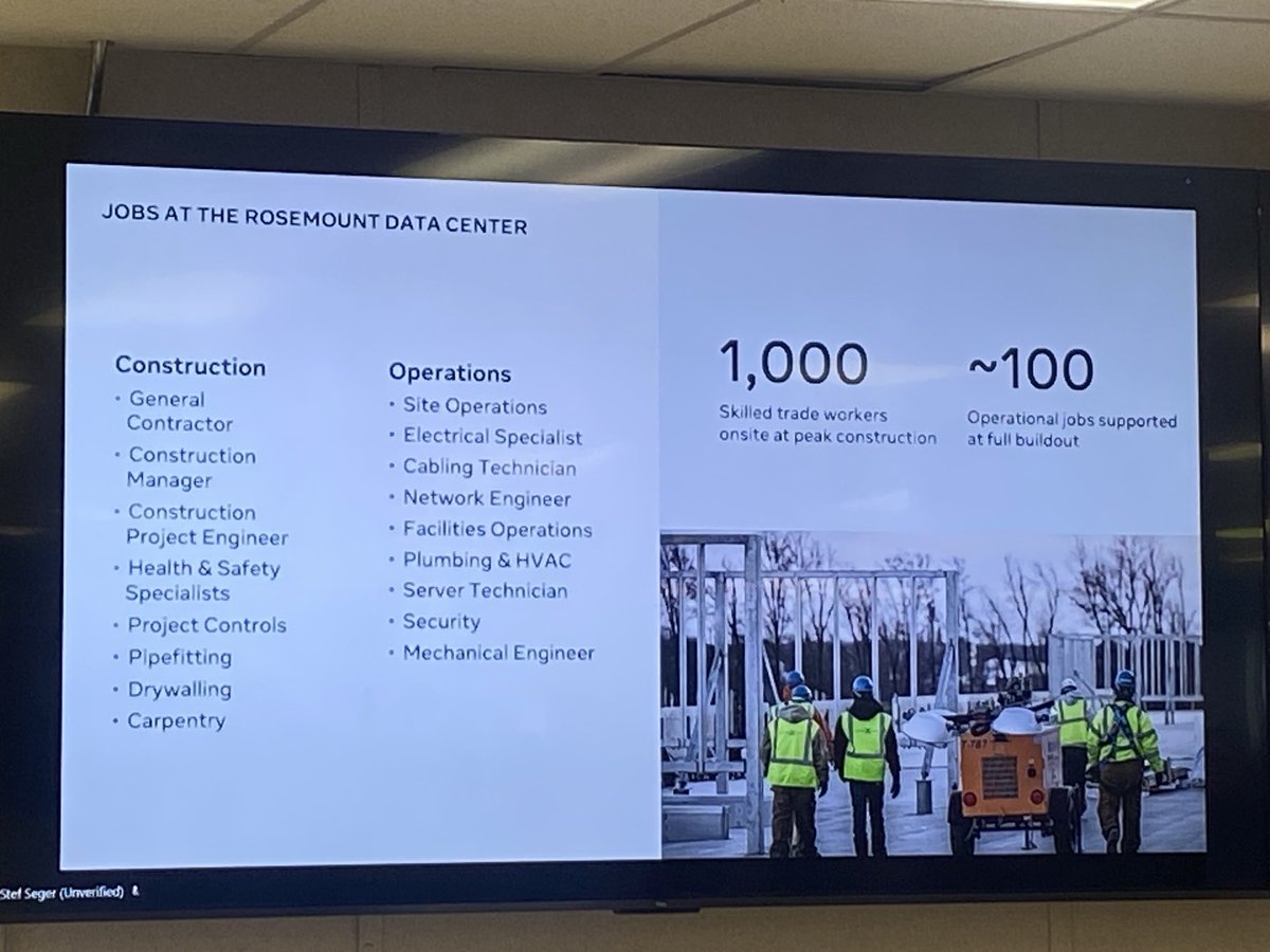 CJDLobbyist's tweet photo. Toured ⁦⁦@Meta⁩’s Rosemount data center site today.  Construction work is all union.  MN’s quality trade union workforce is an attraction.  Thousands of work hours.  Great tour!@ibew_110.  ⁦@49Local⁩.  ⁦@MNPipeTrades⁩.  ⁦@MNBldgTrades⁩. https://t.co/RfgXh1pR2H