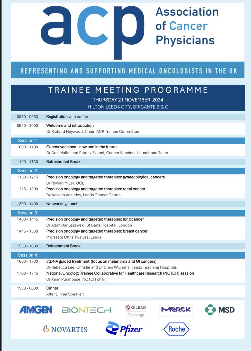 Association of Cancer Physicians (@acpuk) on Twitter photo That’s the educational part of day 1 over at the <a href="/ACPUK/">Association of Cancer Physicians</a> annual trainee meeting.
Fantastic line-up of speakers and yet more to come tomorrow!
Now for the dinner and networking - see you all shortly! That’s the educational part of day 1 over at the <a href="/ACPUK/">Association of Cancer Physicians</a> annual trainee meeting.
Fantastic line-up of speakers and yet more to come tomorrow!
Now for the dinner and networking - see you all shortly!