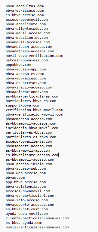 ivancastl's tweet photo. En tan solo 7 días se han registrado estos dominios que usurpan a @bbva @BBVA_Mex  en todo el mundo.

#osint #phishing #fraude #BBVA https://t.co/g4L9u5g8Tv