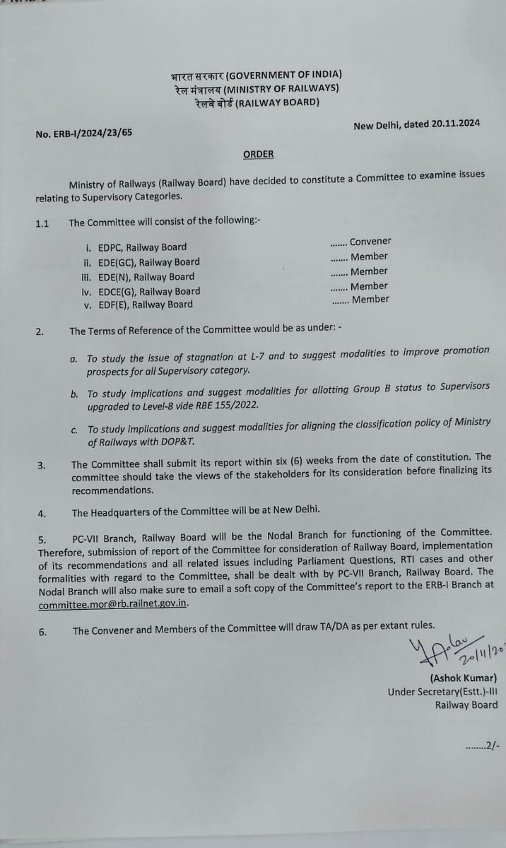 Sincere thanks Hon'ble MR <a href="/AshwiniVaishnaw/">Ashwini Vaishnaw</a> Ji, <a href="/brmsunion/">BRMS</a> , <a href="/BMSkendra/">Bharatiya Mazdoor Sangh</a>  for standing on your words to resolve the long pending issues of stagnation at L-7, allotting Gr B status and aligning with DoPT classification to rly Ers &amp; employees, forming a competent committee today.