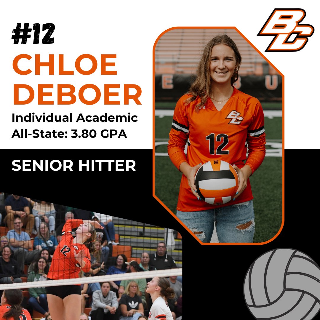 Congratulations to our senior, #12 Chloe DeBoer! Chloe was named individual academic all-state with an impressive GPA of 3.80! Way to go, Chloe! #GoBulldogs #BCVB