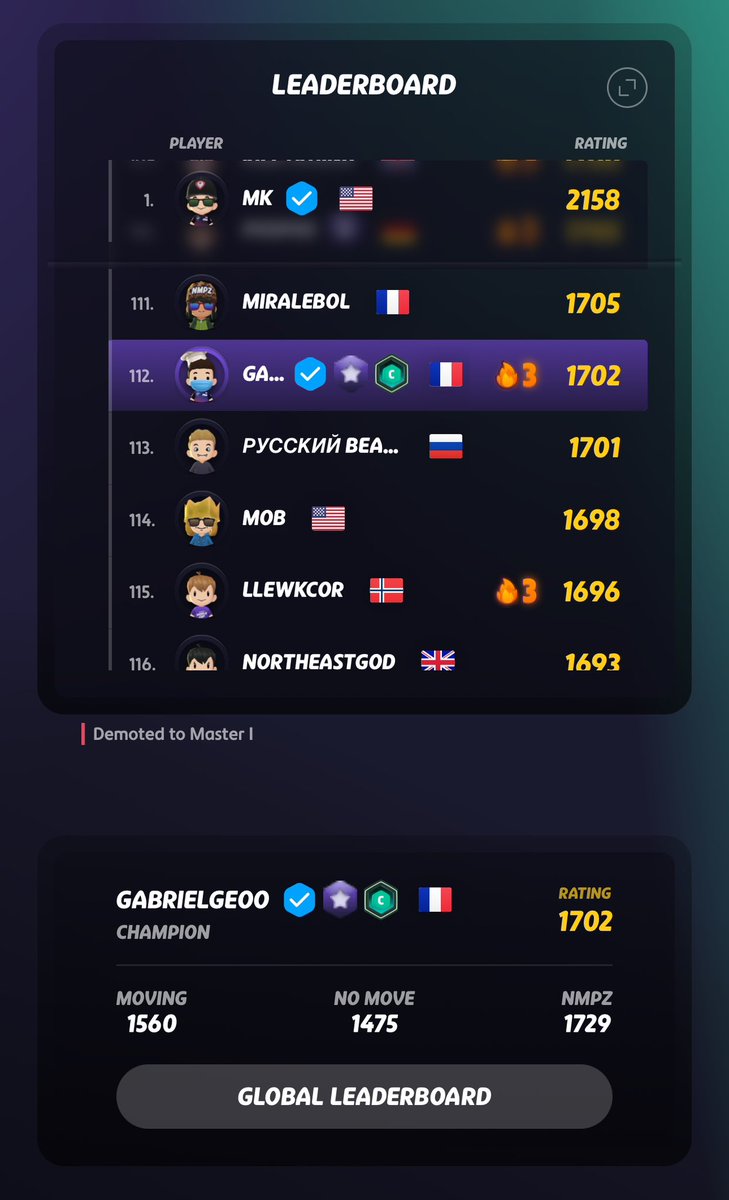 1700 🔥 

Il aura fallu 26 épisodes de rush pour passer ce pallier, maintenant Road to 1800 💨