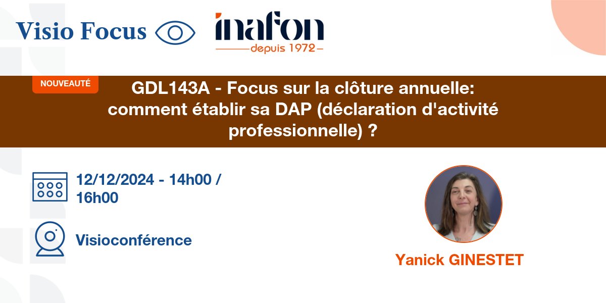 Inafon's tweet image. 📝 2h de formation dédiées à la clôture annuelle, avec Yanick GINESTET !

📅 12 décembre 2024
💻 En visioconférence de 14h à 16h

Inscrivez-vous ici 👉 inafon.fr/stages/voir/85…

#Formations #INAFON #Notaires #Droit #GestiondelOffice #Comptabilité