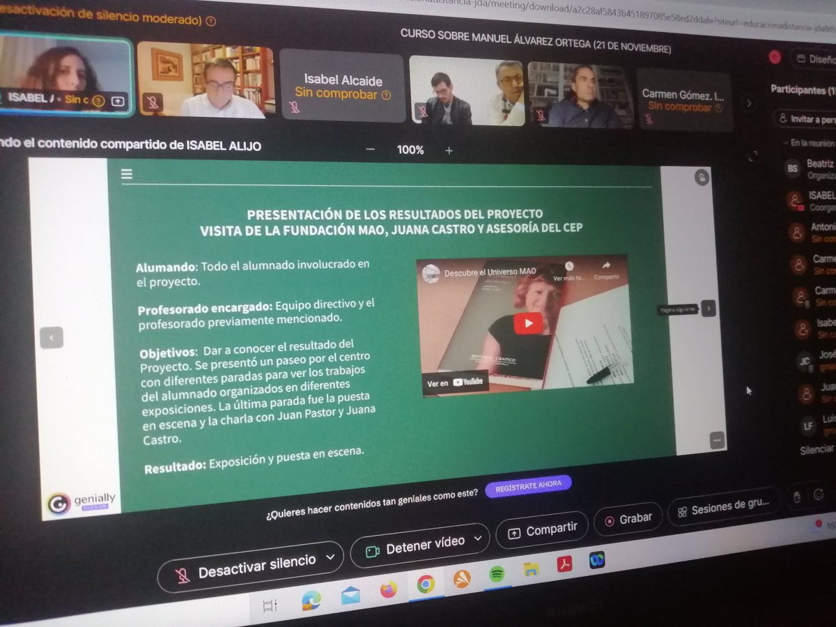 Luis Gómez e Isabel Alijo, docentes de los IES Fidiana y Grupo Cántico, comparten el magnífico trabajo interdisciplinar y muy inspirador que han realizado en sus respectivos centros sobre el poeta cordobés Manuel Álvarez Ortega. <a href="/cepcordoba/">CEP Córdoba</a> <a href="/fundacion_mao/">FundacionMAO</a> <a href="/BECREA_CORDOBA/">Red BECREA_CÓRDOBA</a>