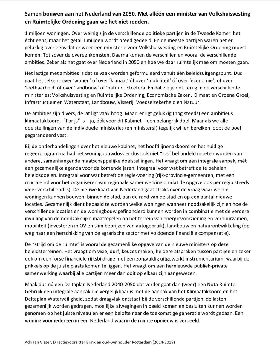 11 december organiseert <a href="/MinBZK/">Ministerie van BZK</a> de Woontop. Goede zaak, want we móeten veel meer bouwen. Dat vraagt wél om een integrale visie op de Ruimtelijke ontwikkeling van ons land en vergaande publiek-private samenwerking tussen de betrokken ministeries én de markt. Samen. Mijn opinie.