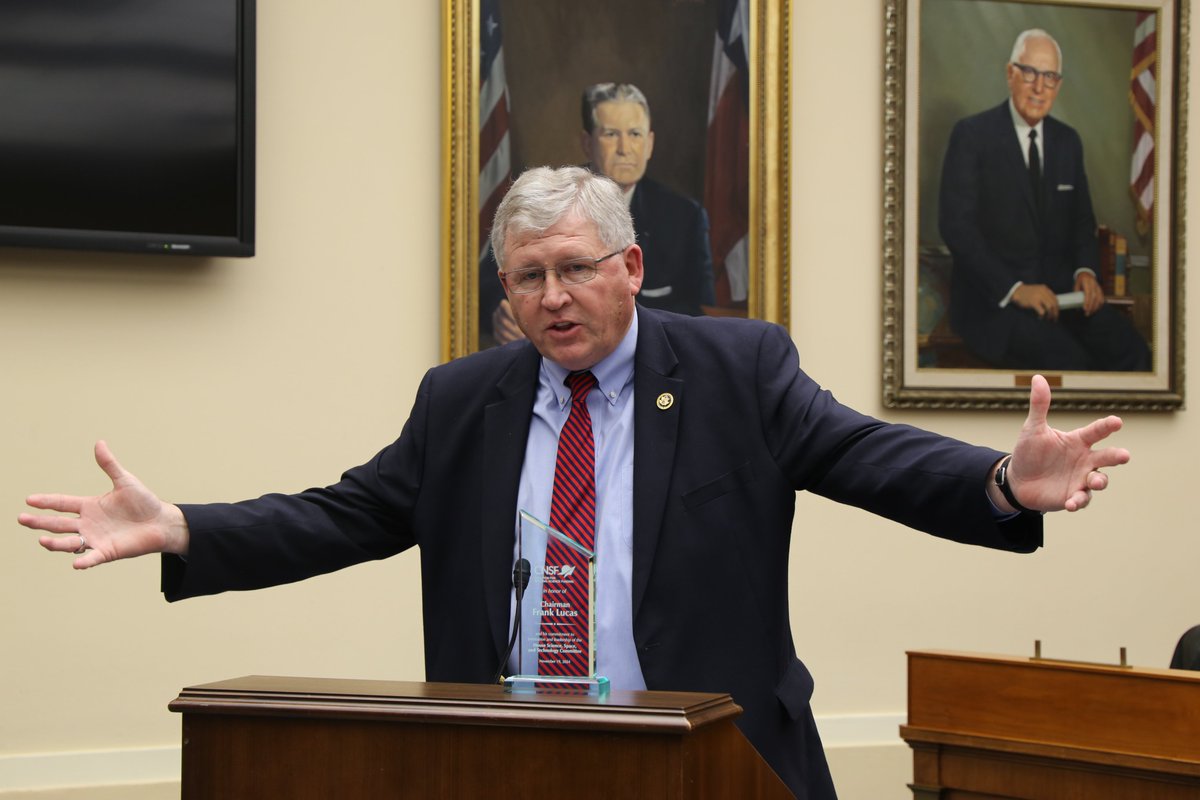 housescience's tweet photo. This week, Chair @RepFrankLucas  accepted an award from @CoalitionNSF for his commitment to innovation and leadership on the committee and was joined by several other members who stopped by to celebrate. Thank you for the support! https://t.co/mhqew6EIoz