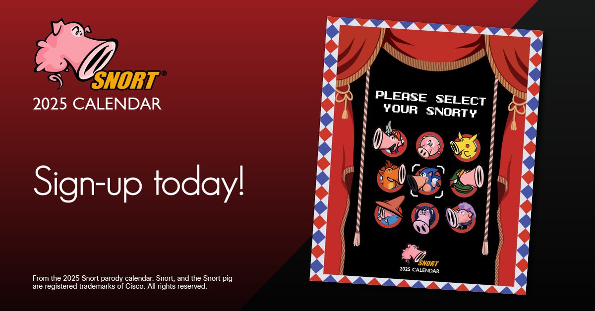 The 2025 Snort Calendar has arrived 🎉 This year’s theme is Video Games! To get your copy of the 2025 Snort Calendar, fill out our short survey here: cs.co/6018sNeKi Calendars will begin shipping in December 2024. U.S. shipping only, available while supplies last.