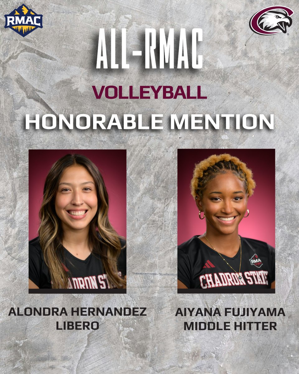 VOLLEYBALL AWARDS: Chadron State volleyball took home two honorable mention selections in today's All-Conference awards announcement. 

Congratulations to seniors Alondra Hernandez and Aiyana Fujiyama!