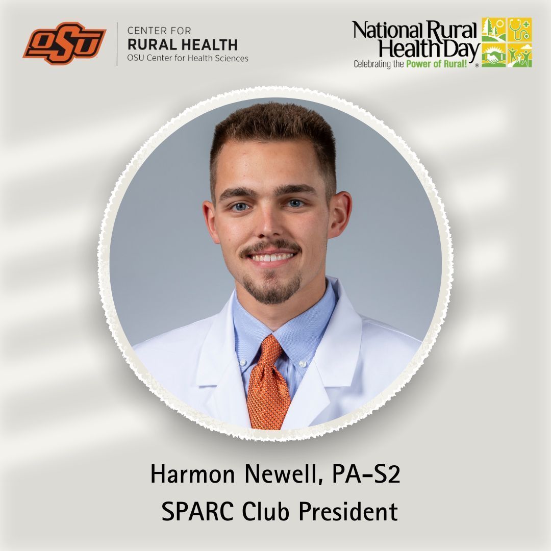 OSU Rural Health (@osururalhealth) on Twitter photo "My passion is rooted in providing high-quality patient care for the area I call home! Rural OK is a historically under-severed area, & I hope to expand healthcare access for many deserving Oklahomans."
- Harmon Newell, PA-S2
Lawton, OK
<a href="/OSUMedicine/">OSU Center for Health Sciences</a> '25
#NationalRuralHealthDay "My passion is rooted in providing high-quality patient care for the area I call home! Rural OK is a historically under-severed area, & I hope to expand healthcare access for many deserving Oklahomans."
- Harmon Newell, PA-S2
Lawton, OK
<a href="/OSUMedicine/">OSU Center for Health Sciences</a> '25
#NationalRuralHealthDay