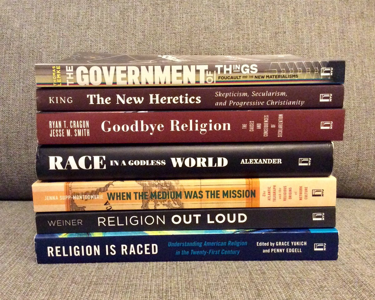Got myself a set of <a href="/NYUpress/">NYU Press</a> publications. Mostly about atheism and religion, particularly in relation to race, media, and public spaces. Lemke's Foucauldian evaluation of new materialism is also interesting.