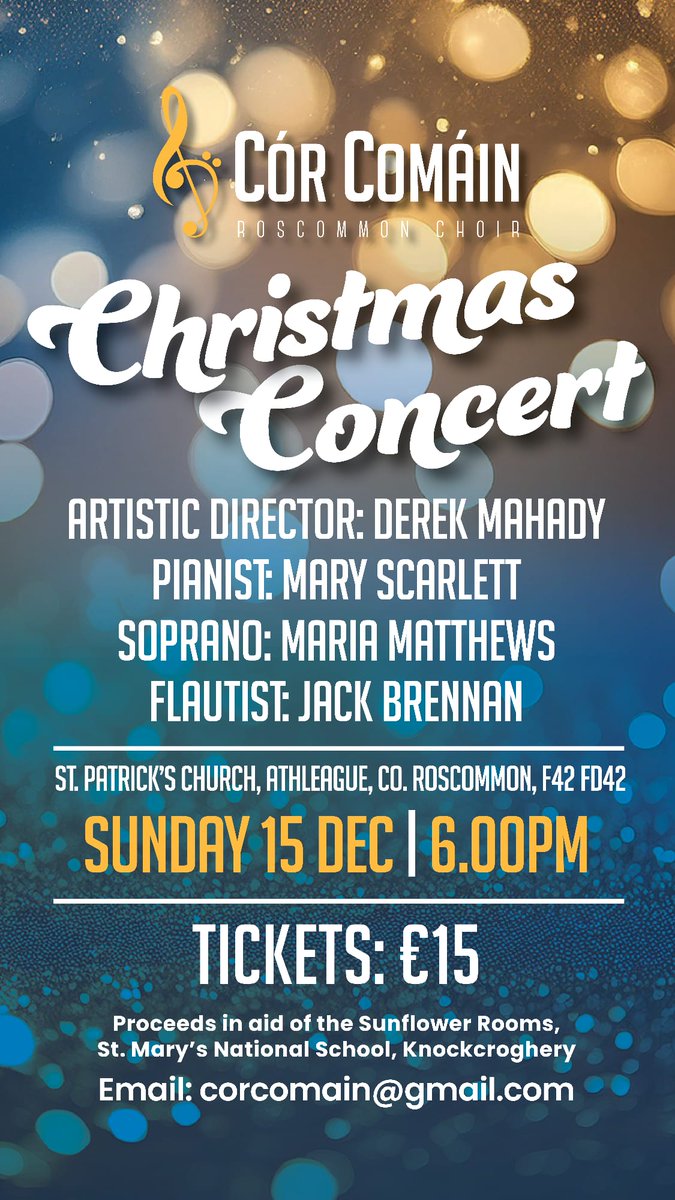 Date for the diary! 🎄🌟🎶
Our Christmas Concert, December 15th in St. Patrick’s Church, Athleague. 6pm