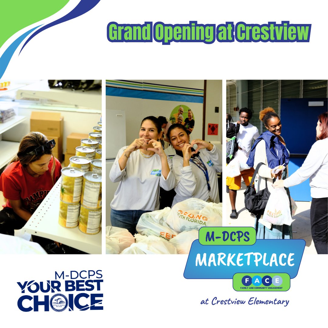 Family and Community Engagement at M-DCPS (@mdcpscommunity) on Twitter photo Now open! Our Marketplace at <a href="/CrestviewES/">Crestview Elementary</a> opened its doors to the community, ready to serve our students and families. Thanks to our sponsors, volunteers, and staff for the continued support of this project allowing us to build community connections.
engagemiamidade.net/marketplace Now open! Our Marketplace at <a href="/CrestviewES/">Crestview Elementary</a> opened its doors to the community, ready to serve our students and families. Thanks to our sponsors, volunteers, and staff for the continued support of this project allowing us to build community connections.
engagemiamidade.net/marketplace