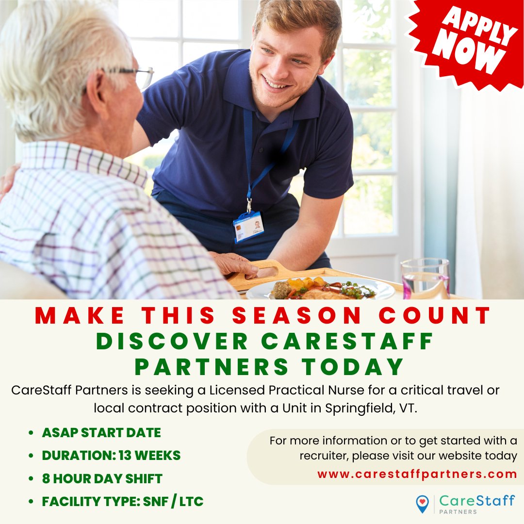 CareStaffCares's tweet image. 🎄💖 Spread Compassion This Holiday Season! 💖🎄

We’re seeking a caring and dedicated LPN to make a difference in Springfield, Vermont. 

#LPNJobs #SpringfieldVT #HolidayCompassion #HealthcareHeroes #CareStaffPartners #NowHiring #MakeADifference