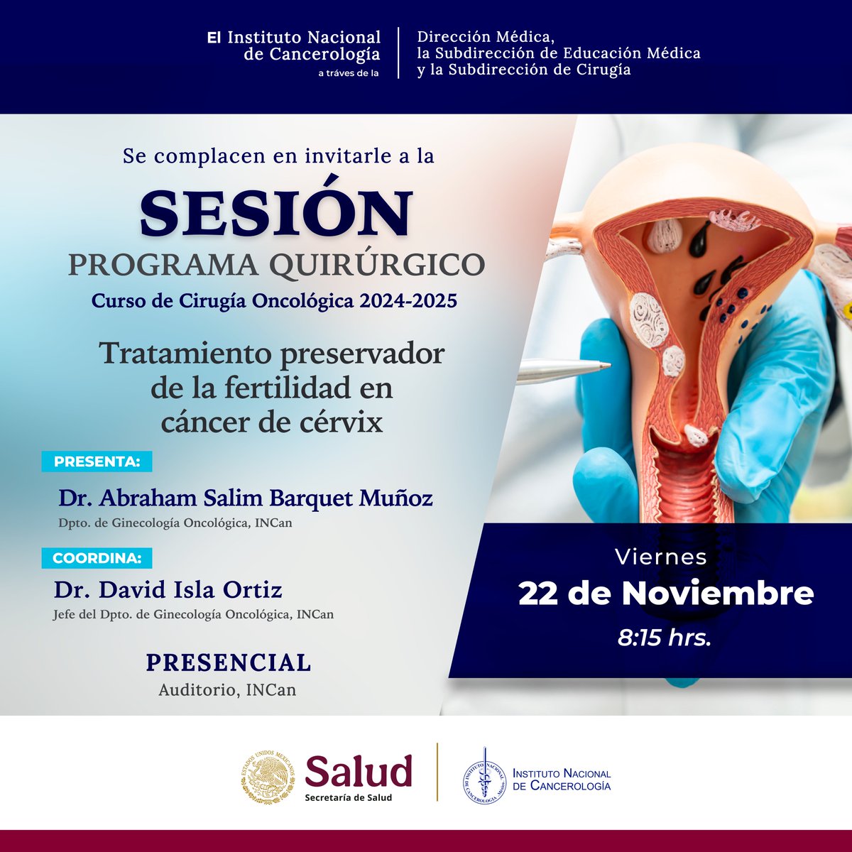 DocenciaIncan.MX (@docenciaincan) on Twitter photo La Dirección de Docencia y la Subdirección de Cirugía invitan a la sesión del Programa Quirúrgico del Curso de Cirugía Oncológica del INCan, el día 22 de noviembre de 2024 de 08:15 a 09:15 horas.
Presencial para 300 personas.
<a href="/ogarrieta/">Oscar Arrieta</a> <a href="/Betzabe100/">Erika Ruiz-Garcia</a> <a href="/mtzsaid/">Hector Martinez Said</a> <a href="/zapata_nidia/">nidia zapata</a> La Dirección de Docencia y la Subdirección de Cirugía invitan a la sesión del Programa Quirúrgico del Curso de Cirugía Oncológica del INCan, el día 22 de noviembre de 2024 de 08:15 a 09:15 horas.
Presencial para 300 personas.
<a href="/ogarrieta/">Oscar Arrieta</a> <a href="/Betzabe100/">Erika Ruiz-Garcia</a> <a href="/mtzsaid/">Hector Martinez Said</a> <a href="/zapata_nidia/">nidia zapata</a>
