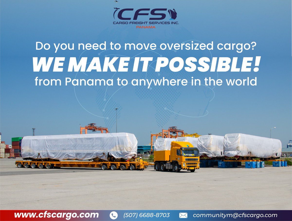 cfspanama's tweet photo. 📦🚚At CFS Panama we have no limits on the size of your cargo. With 21 years of experience handling oversized shipments worldwide, we’ve got you covered🌏

Contact us! https://t.co/xEOAHncV8q