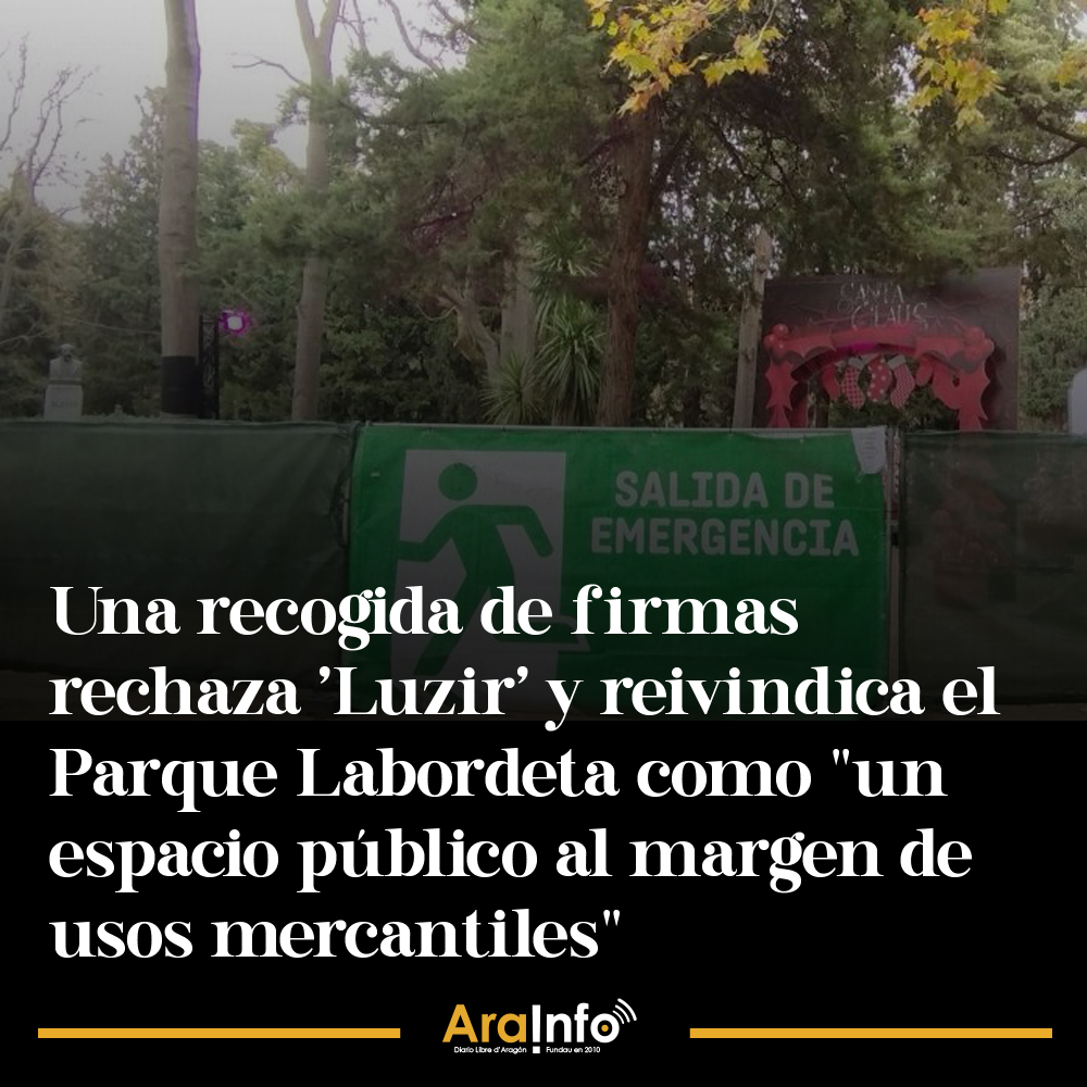 "Firma para mostrar tu rechazo al espectáculo 'Luzir, cuentos de navidad' en el Parque Labordeta de Zaragoza promovido por Zusup SL e impulsado por el Gobierno de Chueca (PP)". Este es el mensaje que se está moviendo estos días en una campaña de recogida de firmas: