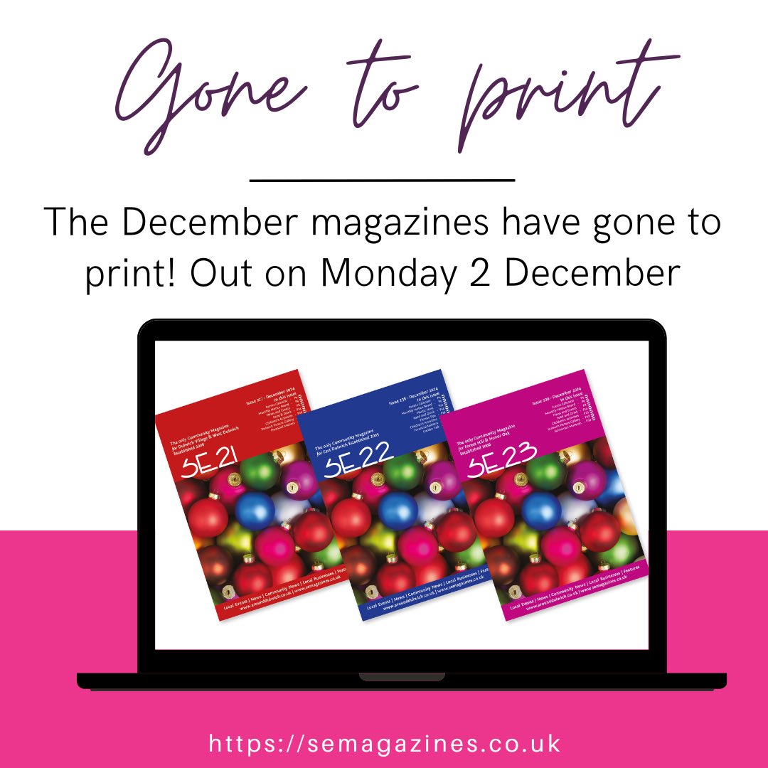 Gone to print for our December issues. Out on Monday 2 December 

Now taking ads for the January issues.  All our rates are on our website or you can download a rate via our website.