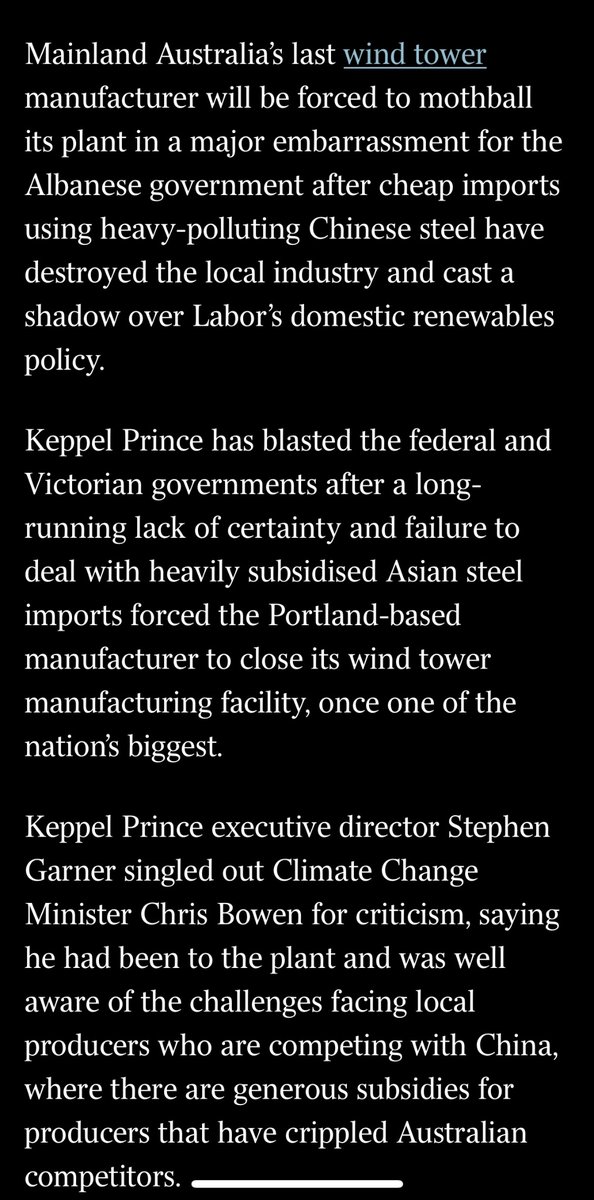 Oh Chris! All these phantom new age intermittent power industry jobs making wind turbines etc. Mate, they all seem to be in China. Chris, where is the intermittent power jobs town in Australia?